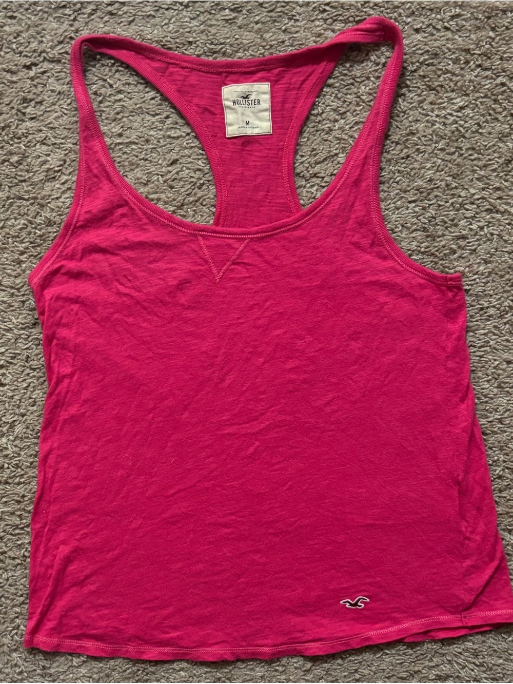 Hollister Women's Md Racerback Tank Top Bright Pink Small Logo Like New